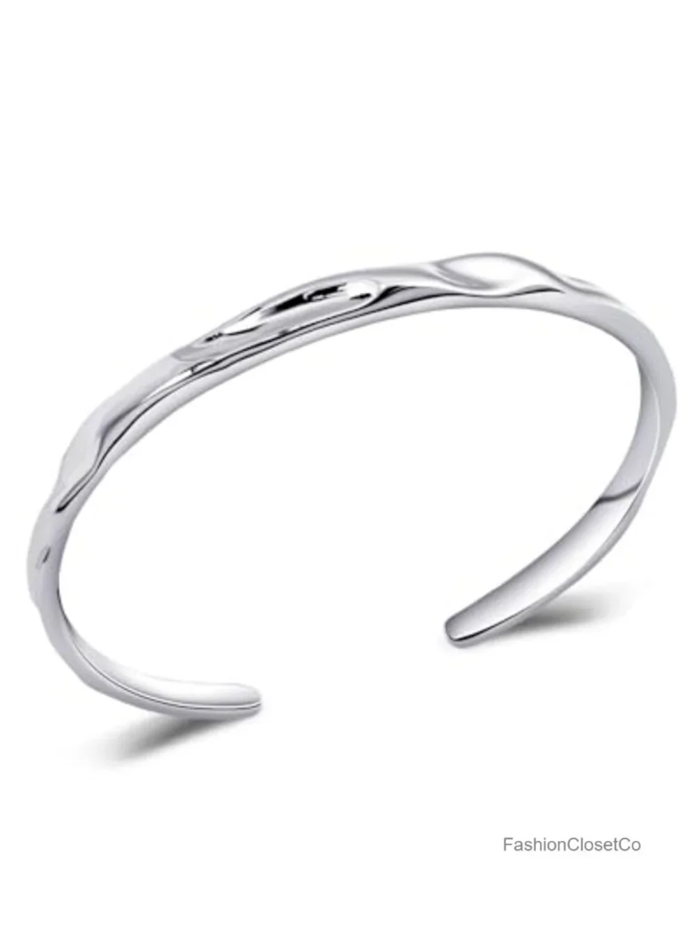 Textured Silver Cuff Bracelet - Irregular Wave Design Chunky Bangle Unisex